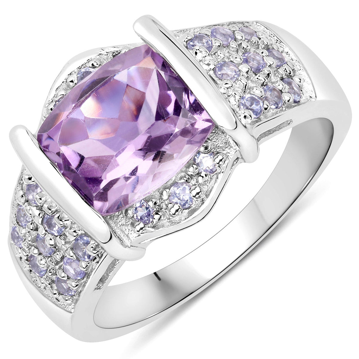 Anillo de plata de ley .925 con amatista genuina y tanzanita de 3.08 quilates