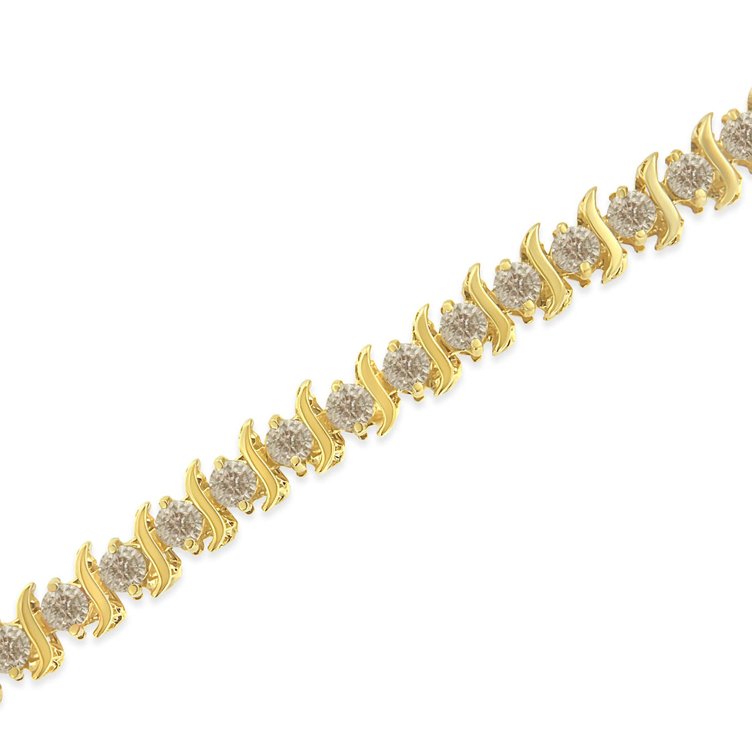 10K Yellow Gold Plated .925 Sterling Silver 7.0 cttw 2-Prong Set Round Brilliant Cut Diamond "S" Link Bracelet (J-K color, I1-I2 clarity) - 7"