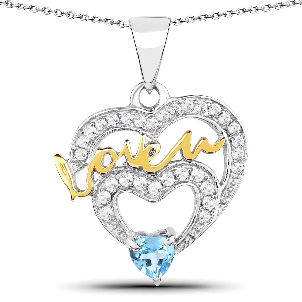 Colgante de plata de ley .925 con topacio azul suizo auténtico de 0,44 quilates y topacio blanco