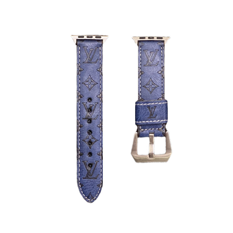 Correas de cuero con monograma para Apple Watch en azul - YH24422