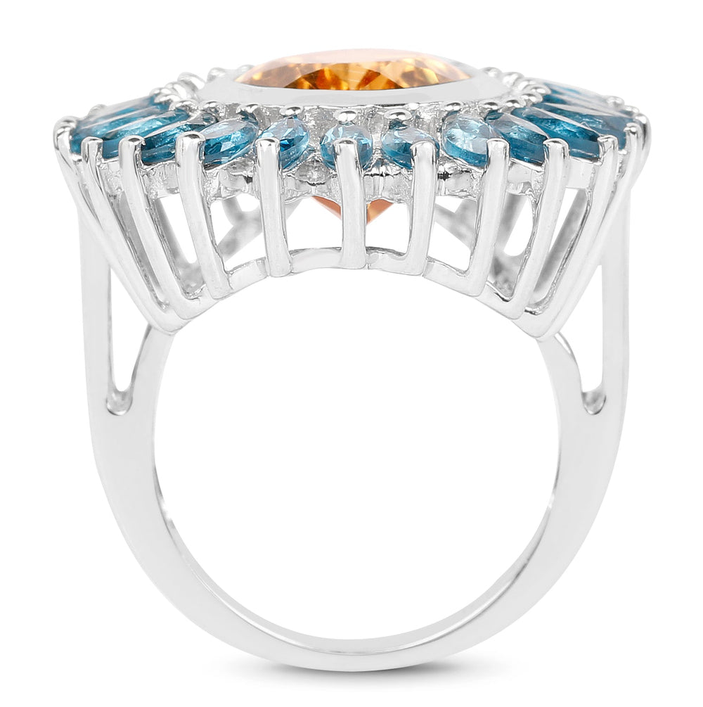 7.54 Carat Genuine Citrine & London Blue Topaz .925 Sterling Silver Ring
