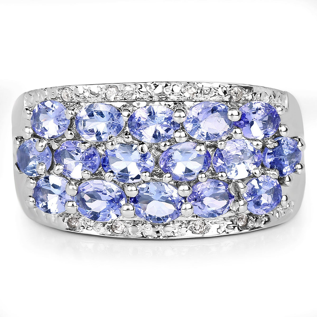 Anillo de plata de ley .925 con tanzanita genuina de 2.76 quilates y topacio blanco