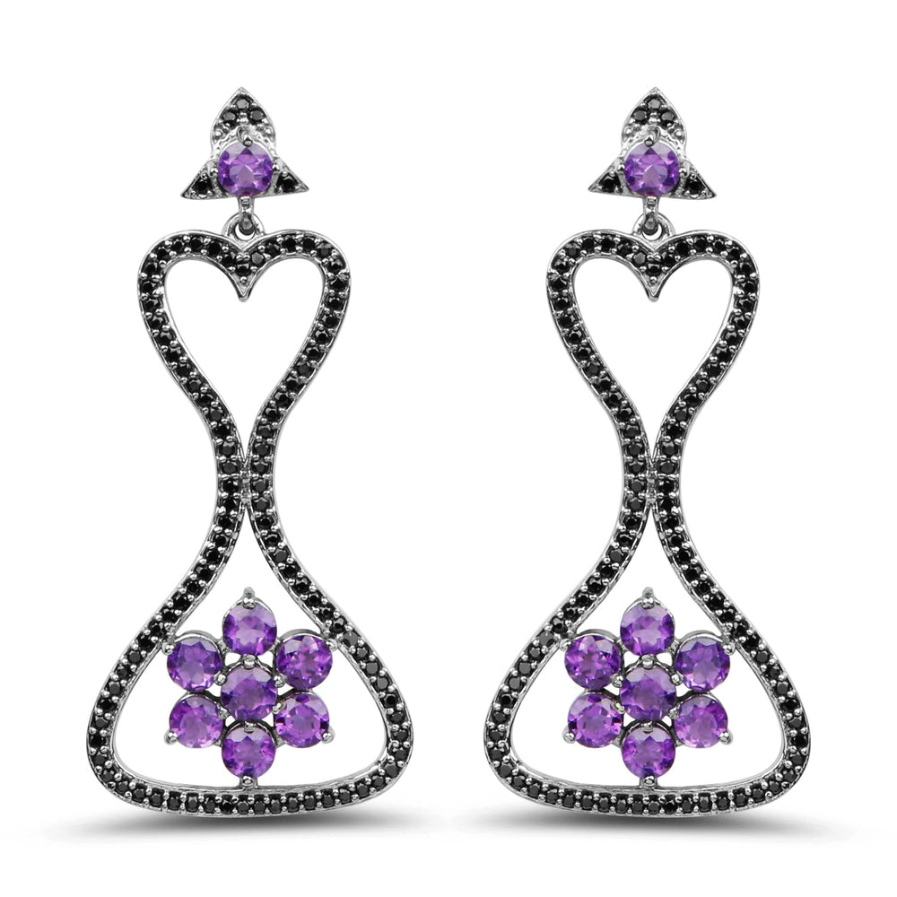 6.31 Carat Genuine Amethyst & Black Spinel .925 Sterling Silver Earrings