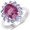 Anillo de plata de ley .925 con zafiro rosa genuino y tanzanita de 5.53 quilates