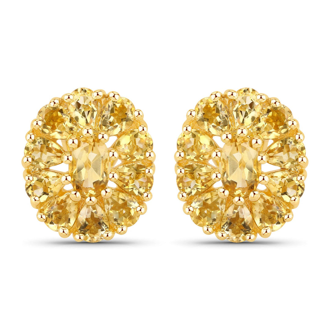 18K Yellow Gold Plated 4.06 Carat Genuine Citrine .925 Sterling Silver Earrings