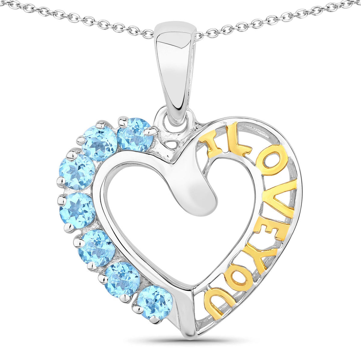 Colgante de Topacio Azul Suizo Genuino de 0,84 Quilates de Plata Esterlina .925