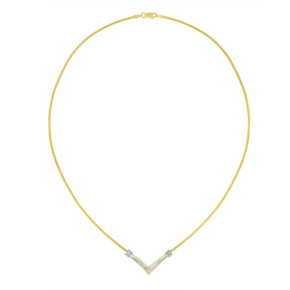 14K Yellow and White Gold 1/4 Cttw Princess Cut Diamond Channel-Set â€œVâ€ Shape 18" Pendant Necklace (H-I Color, SI2-I1 Clarity)