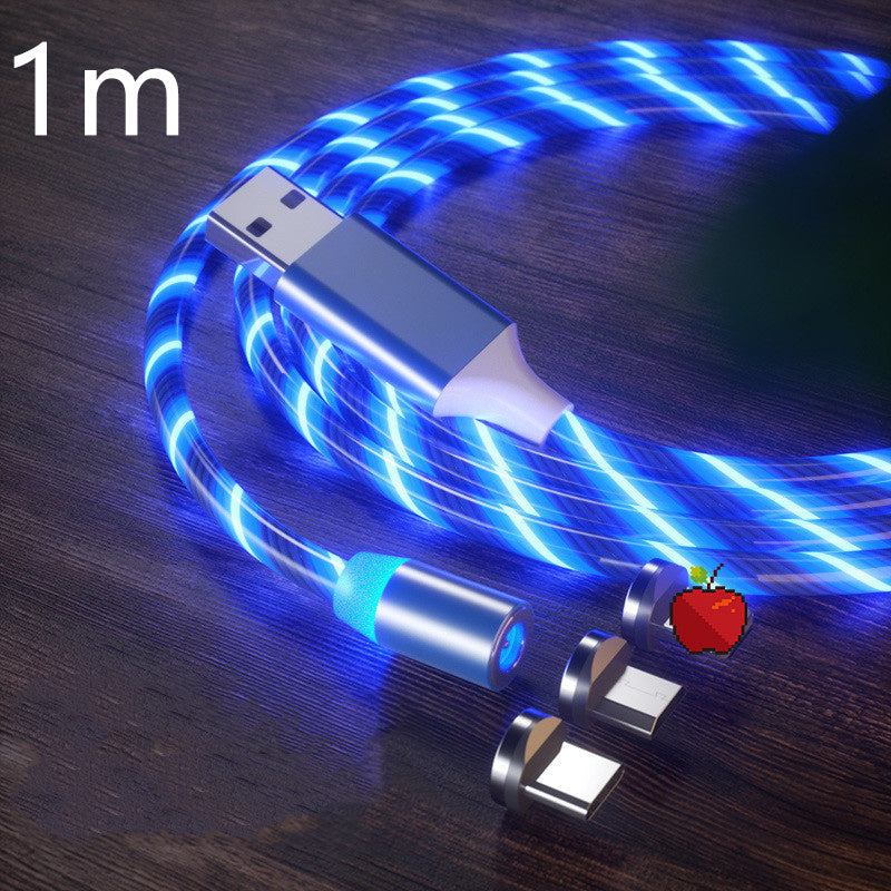 Streamer Magnetic LED Fast-Charge Cable – 3-in-1 USB-C • Micro-USB • Lightning with Colorful LED Glow (1 m / 2 m)