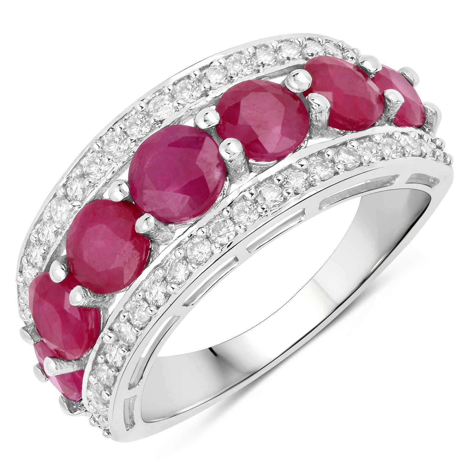 Anillo de oro blanco de 14K con rubí auténtico de 3.24 quilates y diamantes blancos