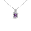 .925 Sterling Silver 9x7mm Oval Purple Amethyst and Round Diamond Accent Fashion Drop Pendant 18 Inch Necklace (I-J Color, I1-I2 Clarity)