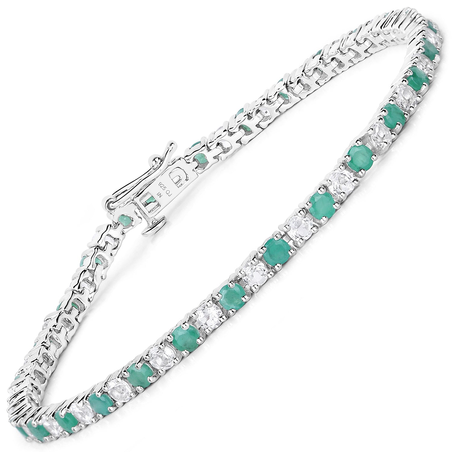 Pulsera de plata de ley .925 con esmeralda genuina de 5.77 quilates y topacio blanco