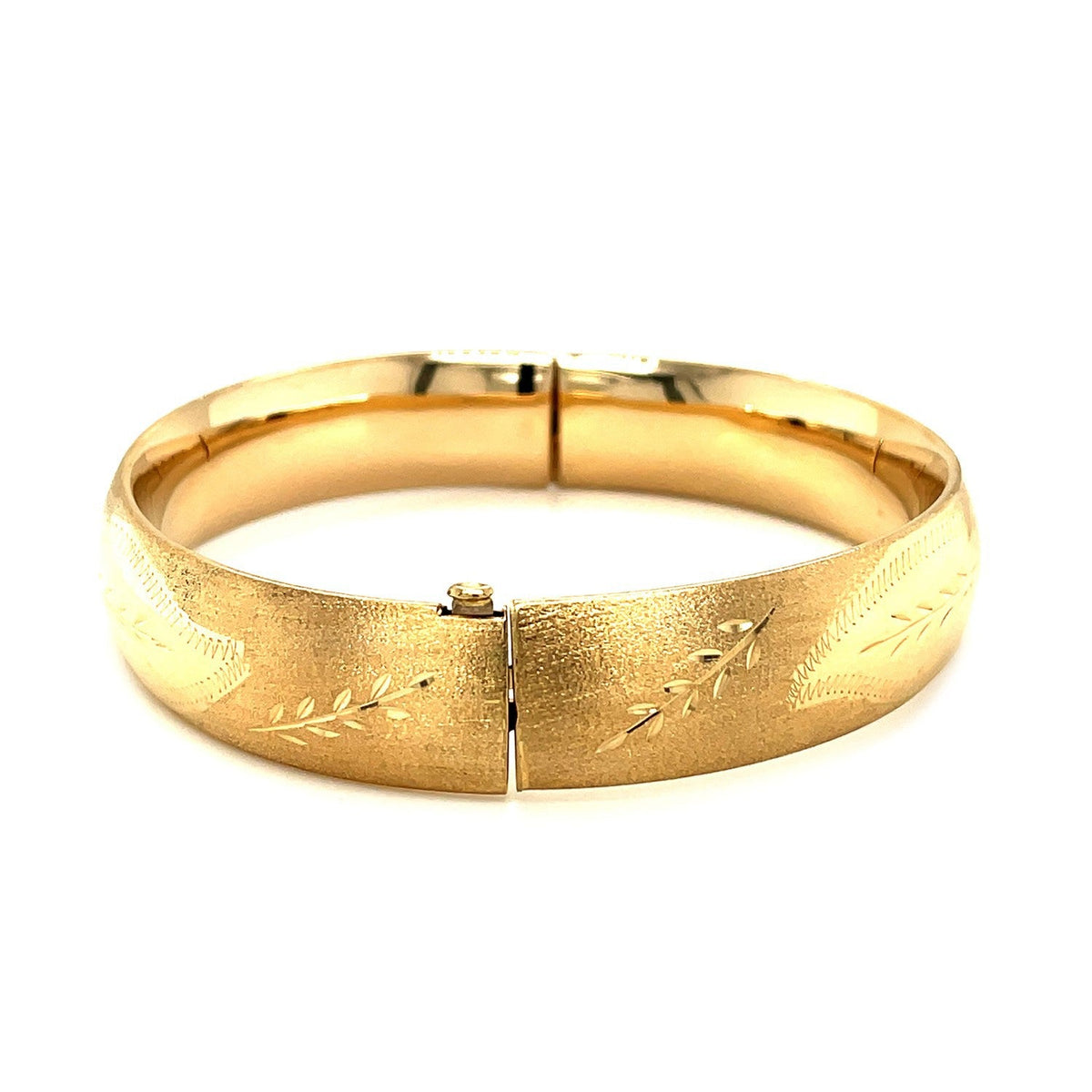 Pulsera Clásica Floral Grabada en Oro Amarillo de 14k (13.5mm)
