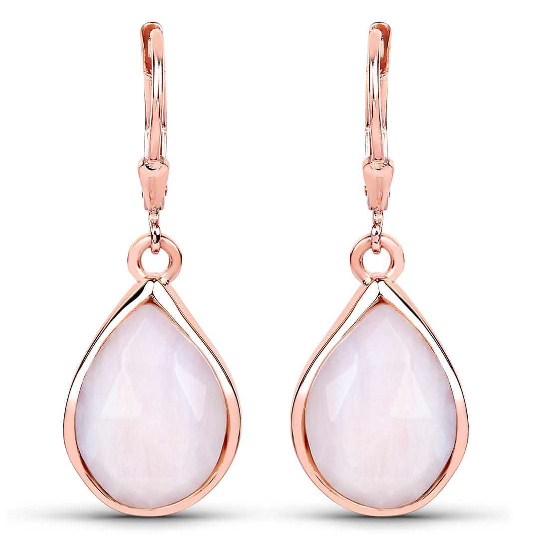 18K Rose Gold Plated 7.60 Carat Genuine Pink Opal .925 Sterling Silver Earrings