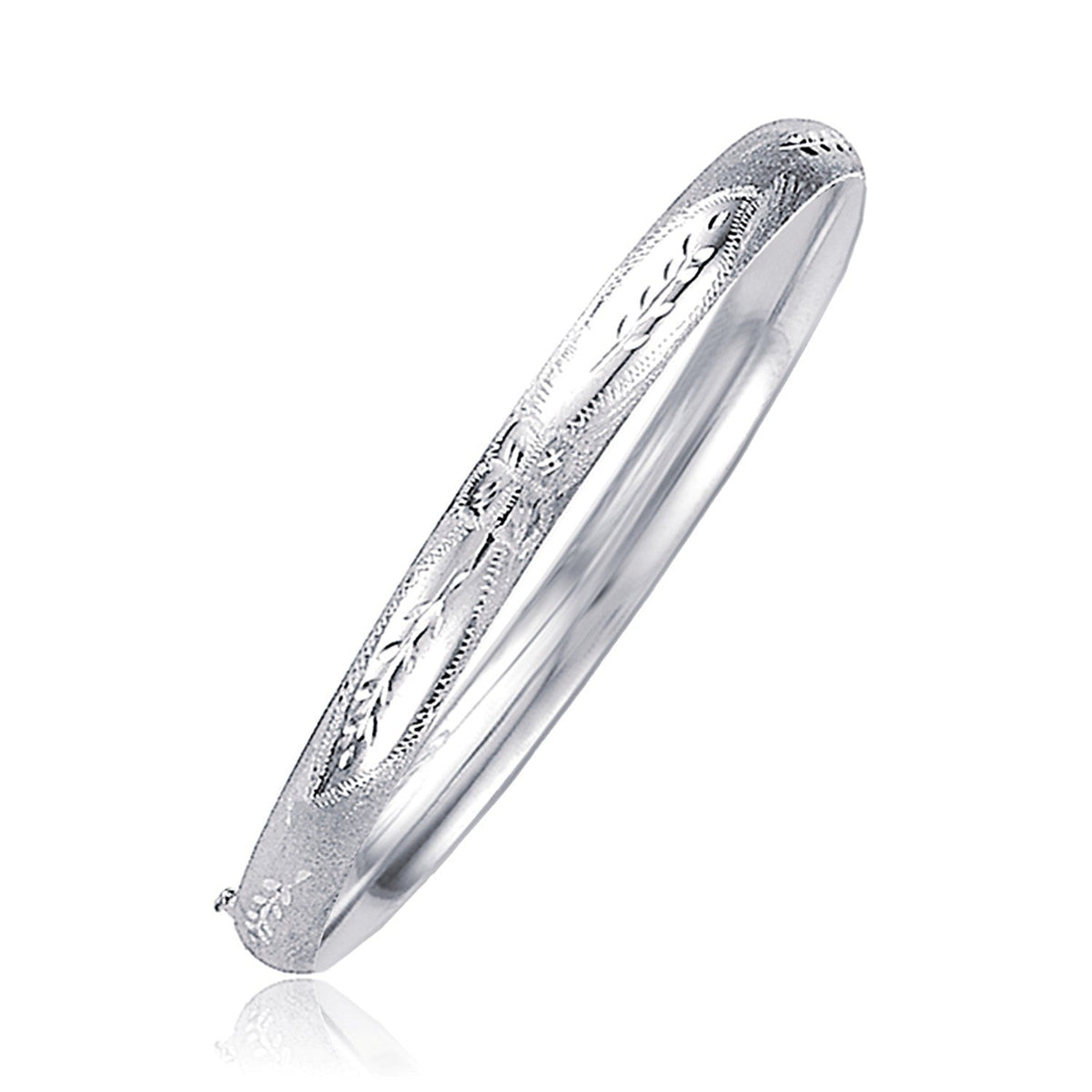 Pulsera clásica floral grabada en oro blanco de 14k (5.0mm)