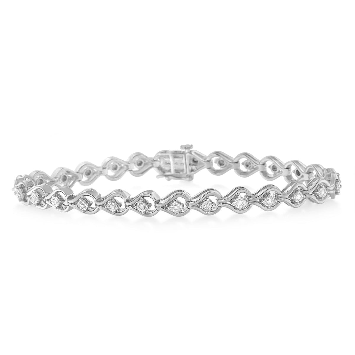Pulsera de eslabones de plata de ley .925 con diseño de lágrima y 1/4 quilates de diamantes con engaste milagroso de 7 pulgadas (color I-J, claridad I3)