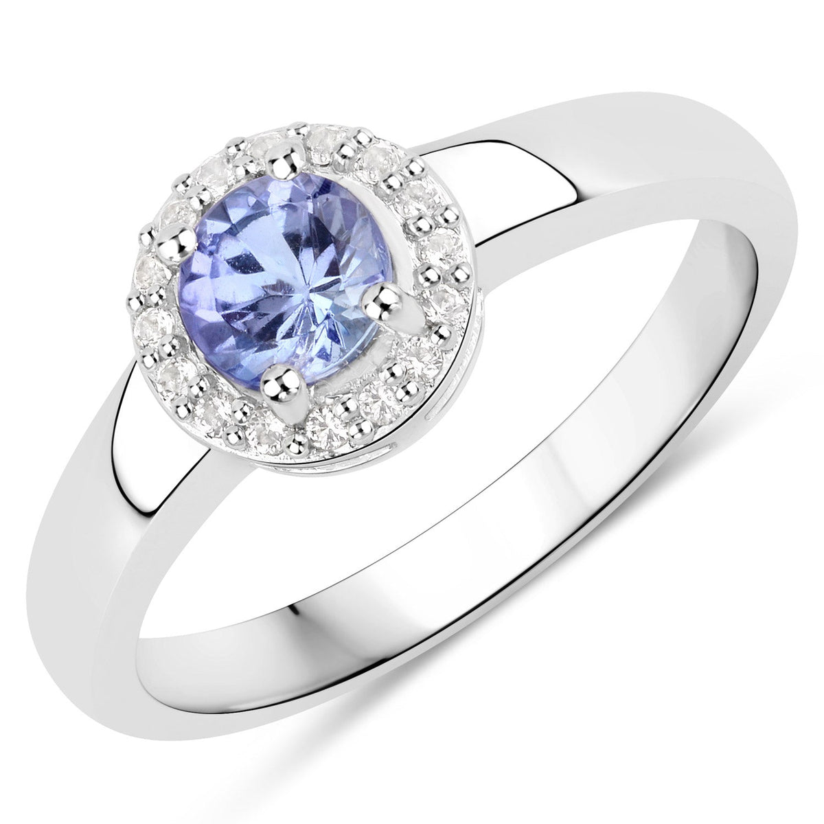 Anillo de plata de ley .925 con tanzanita genuina de 0,55 quilates y topacio blanco