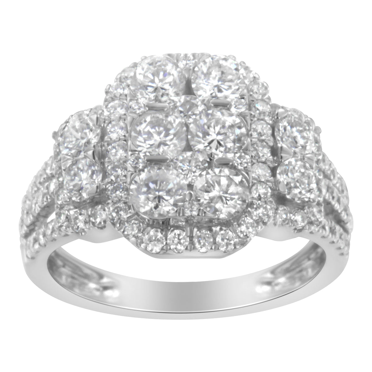 Anillo de cóctel de oro blanco de 14 quilates con racimo de diamantes de 2 1/4 quilates en total (color G-H, claridad SI2-I1) - Talla 7
