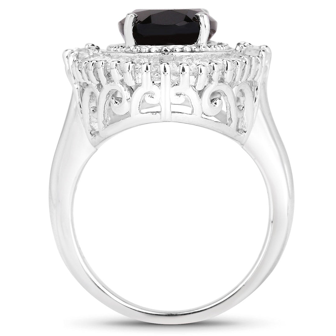 8.12 Carat Genuine Smoky Quartz and White Topaz .925 Sterling Silver Ring