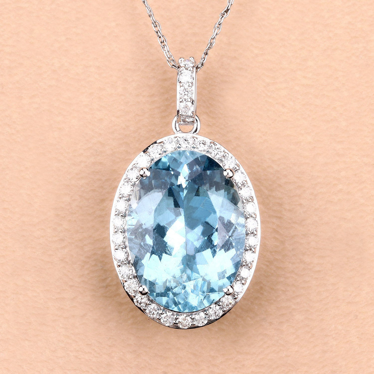 Colgante de oro blanco de 14 quilates con aguamarina auténtica de 9,59 quilates y diamantes blancos
