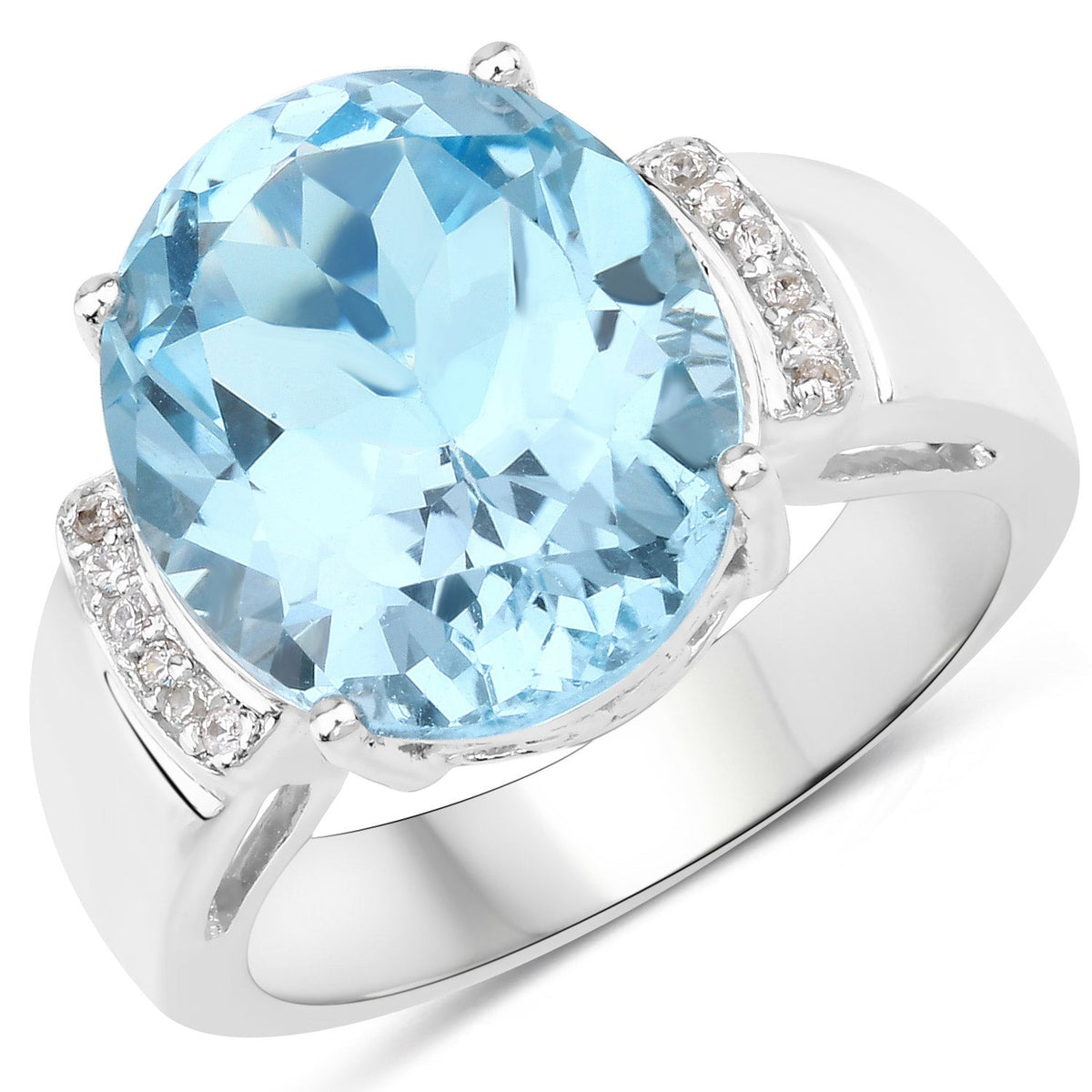 Anillo de plata de ley .925 con topacio azul genuino de 8.36 quilates y circonia blanca