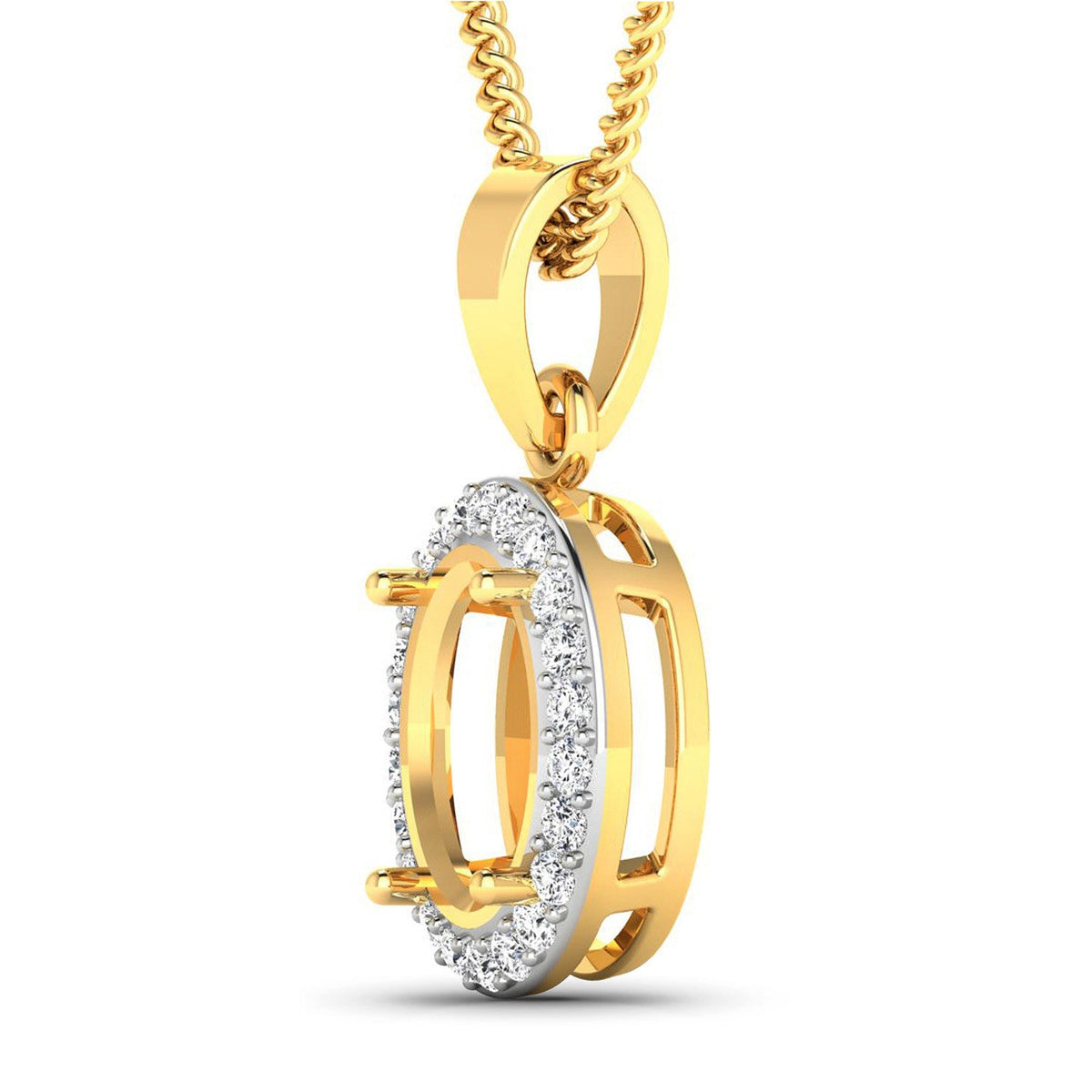 Colgante semiengastado de oro amarillo de 14 quilates con diamante blanco genuino de 0,22 quilates - tiene capacidad para gema ovalada de 9x7mm