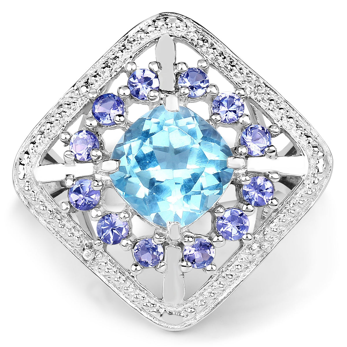 Anillo de plata de ley .925 con topacio azul y tanzanita genuinos de 4,24 quilates