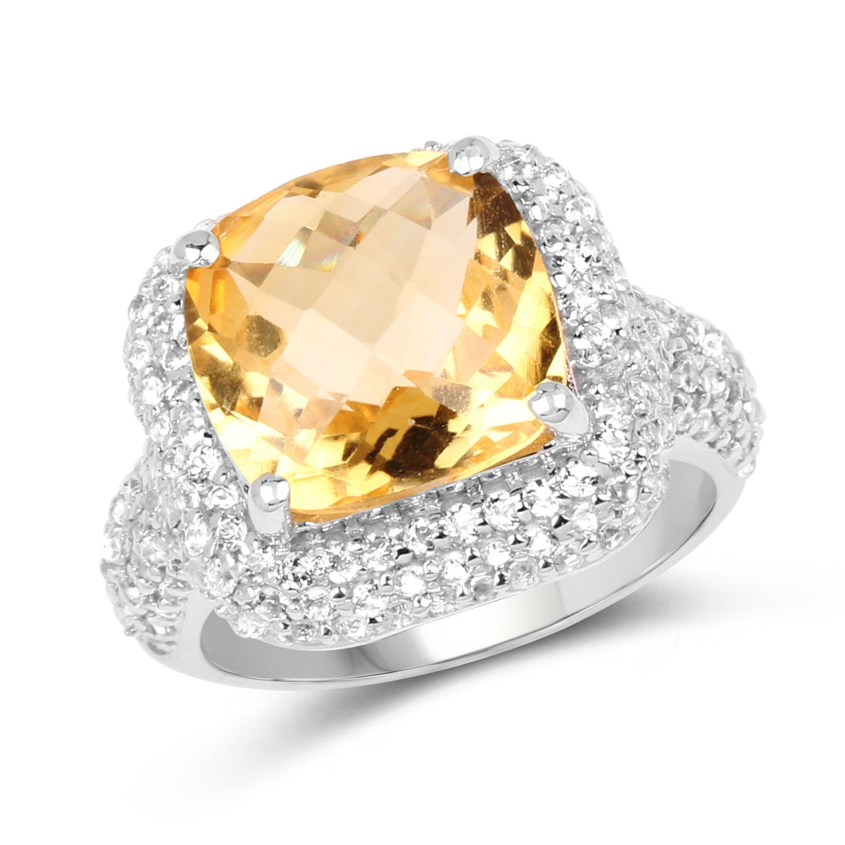 Anillo de plata de ley .925 con citrino genuino de 7,95 quilates y topacio blanco