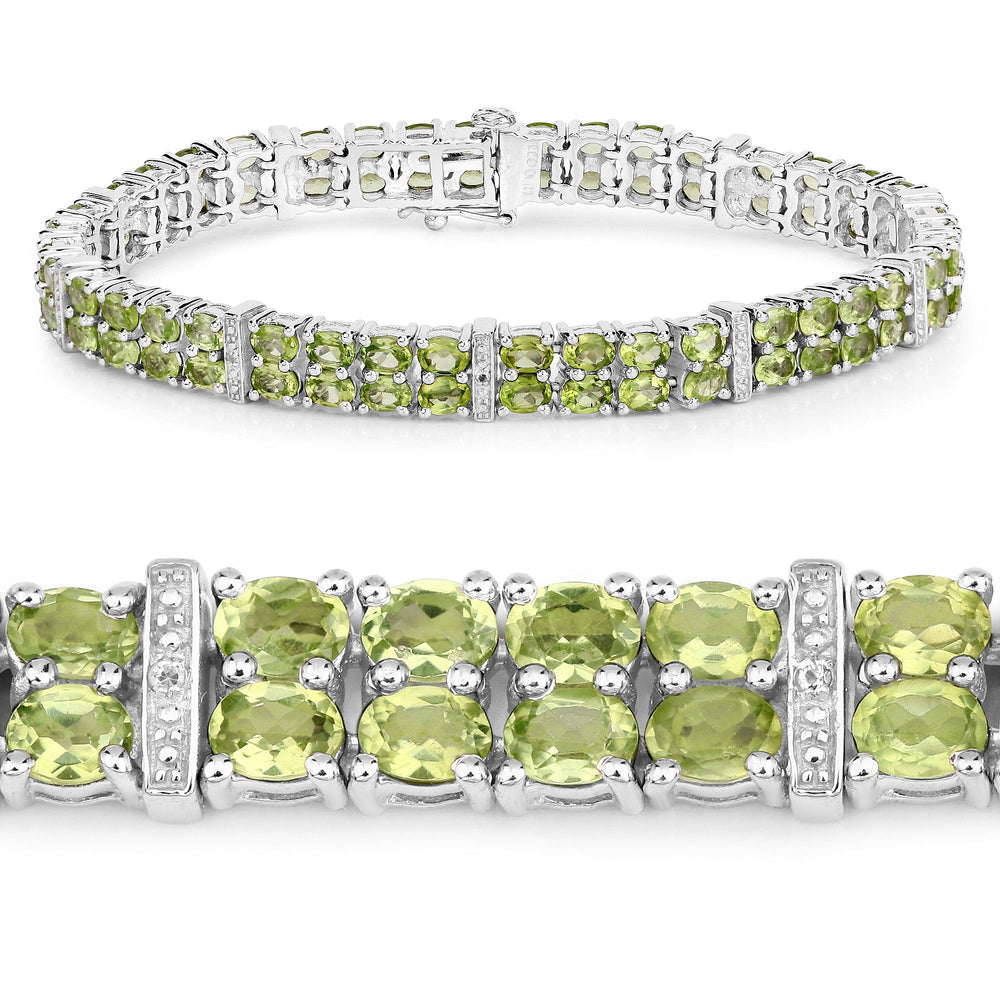 Pulsera de 12.97 quilates de peridoto genuino y topacio blanco en plata de ley 925