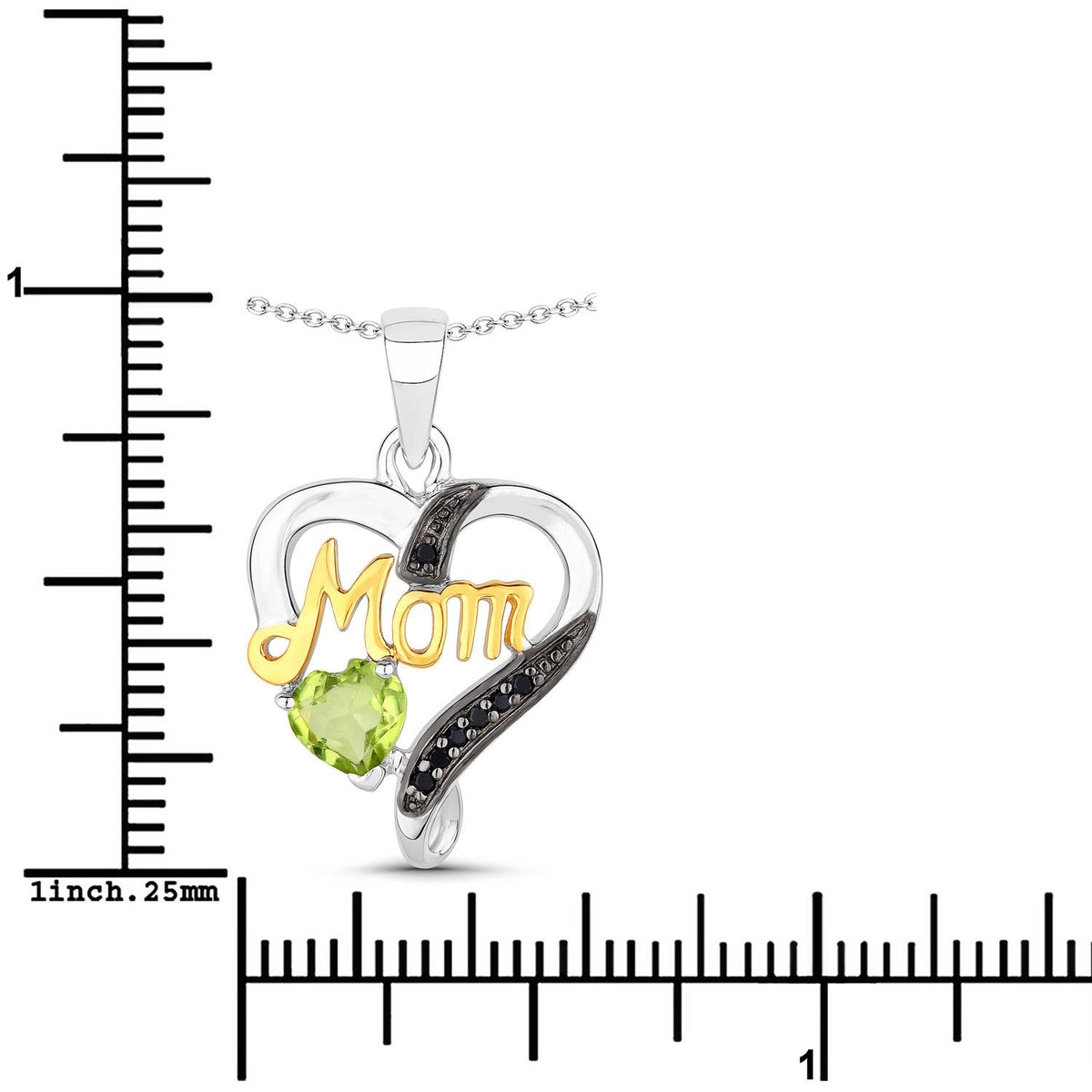 Colgante de plata de ley .925 con peridoto genuino de 0.49 quilates y espinela negra