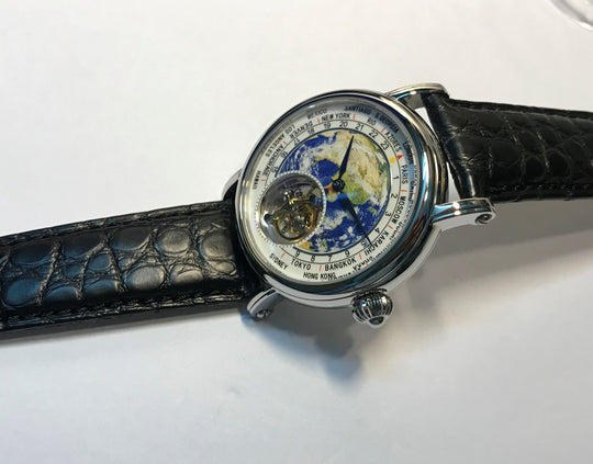 Luxury Globe Tourbillon Watch - Exquisite Round Sapphire Watch - World Time