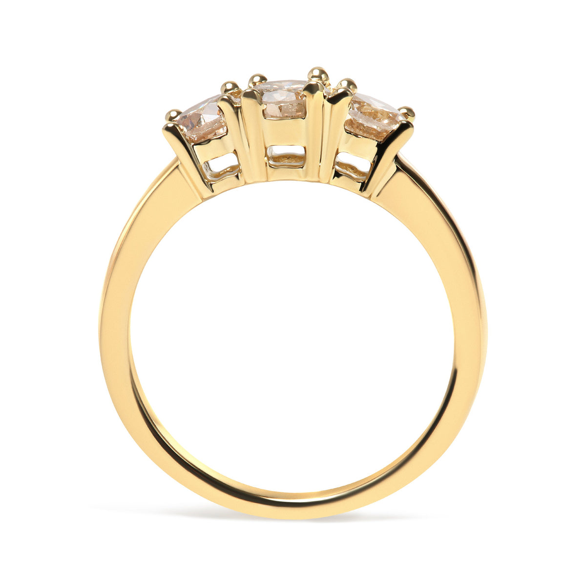 Anillo de banda de 3 piedras de oro amarillo de 10 quilates con diamantes color champán de 1,00 quilates en total (color J-K, claridad I1-I2) - Talla 7