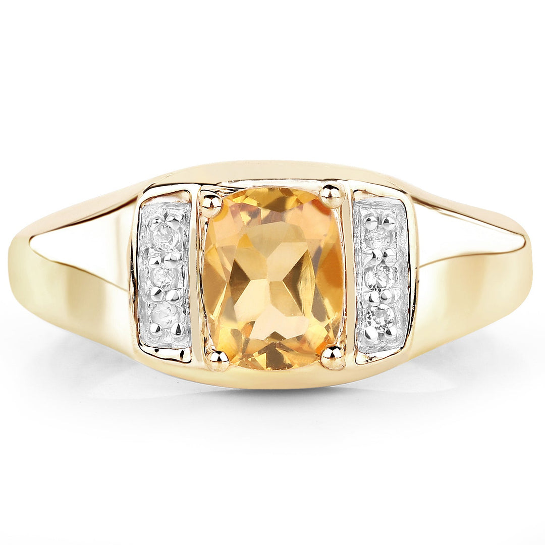 Anillo de plata de ley .925 chapado en oro amarillo de 14 quilates con citrino genuino de 1.36 quilates y topacio blanco