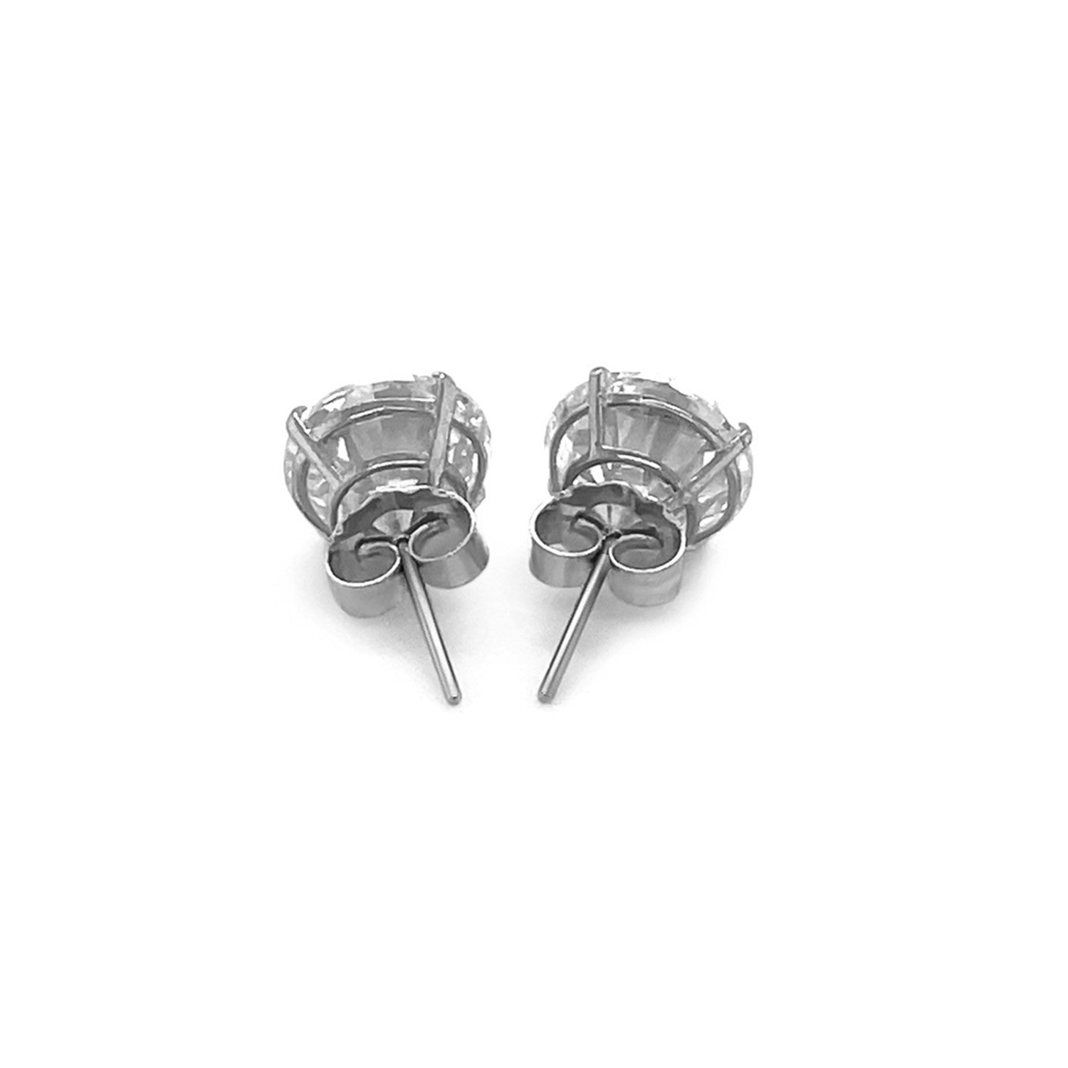Pendientes de oro blanco de 14 quilates con circonita cúbica redonda de 8,0 mm