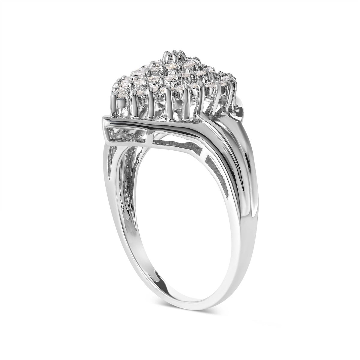 Anillo de oro blanco de 10 qt con forma de pera, racimo de diamantes de 1/2 qtc (color H-I, claridad I1-I2) - Talla 7