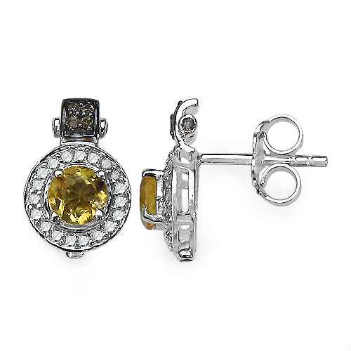 Pendientes de Plata de Ley con Citrino Genuino de 1.00 Quilates y Acentos de Diamantes Genuinos de 0.31 ct.t.w.