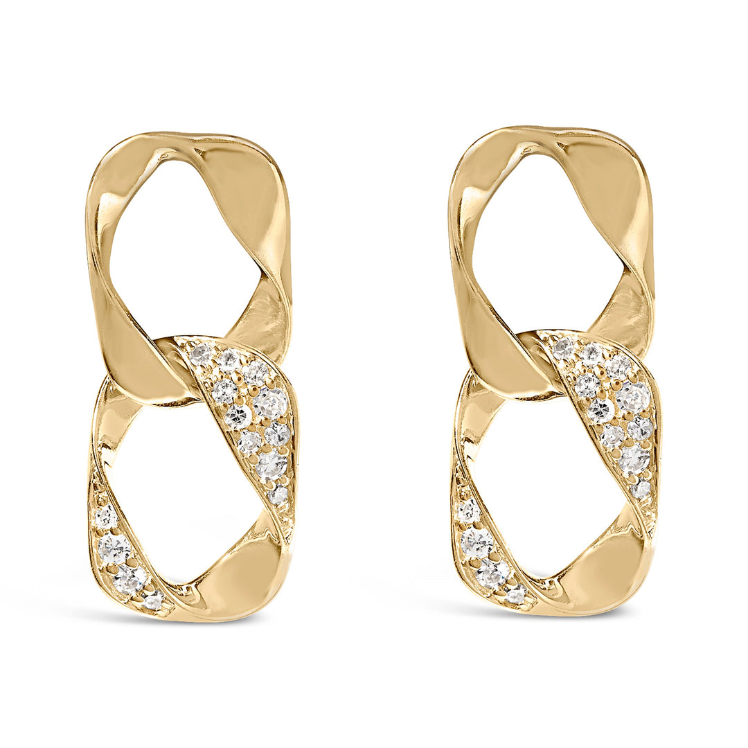 Pendientes colgantes con eslabones abiertos, de oro amarillo de 14K sobre plata de ley .925 con diamantes de 1/5 ct. (color H-I, claridad I1-I2)