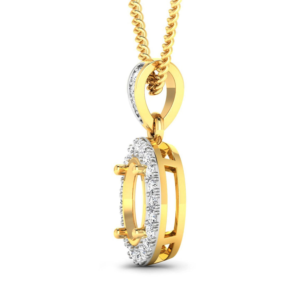 Colgante con engaste de oro amarillo de 14 quilates con diamante blanco auténtico de 0,18 quilates - para gema ovalada de 8x6mm