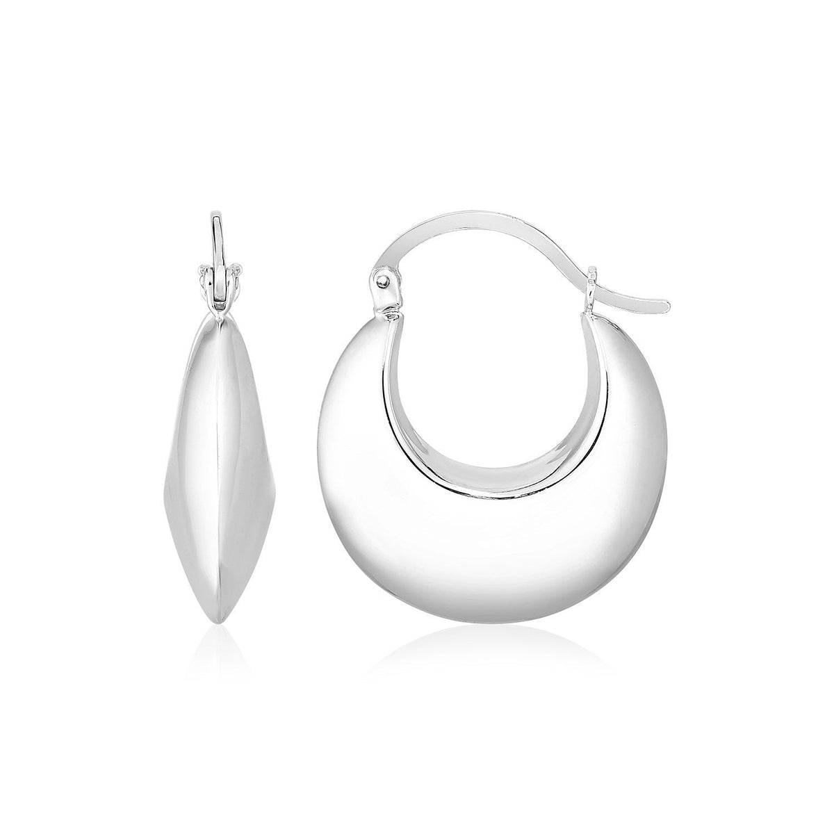 Pendientes de aro pulidos abombados de plata de ley