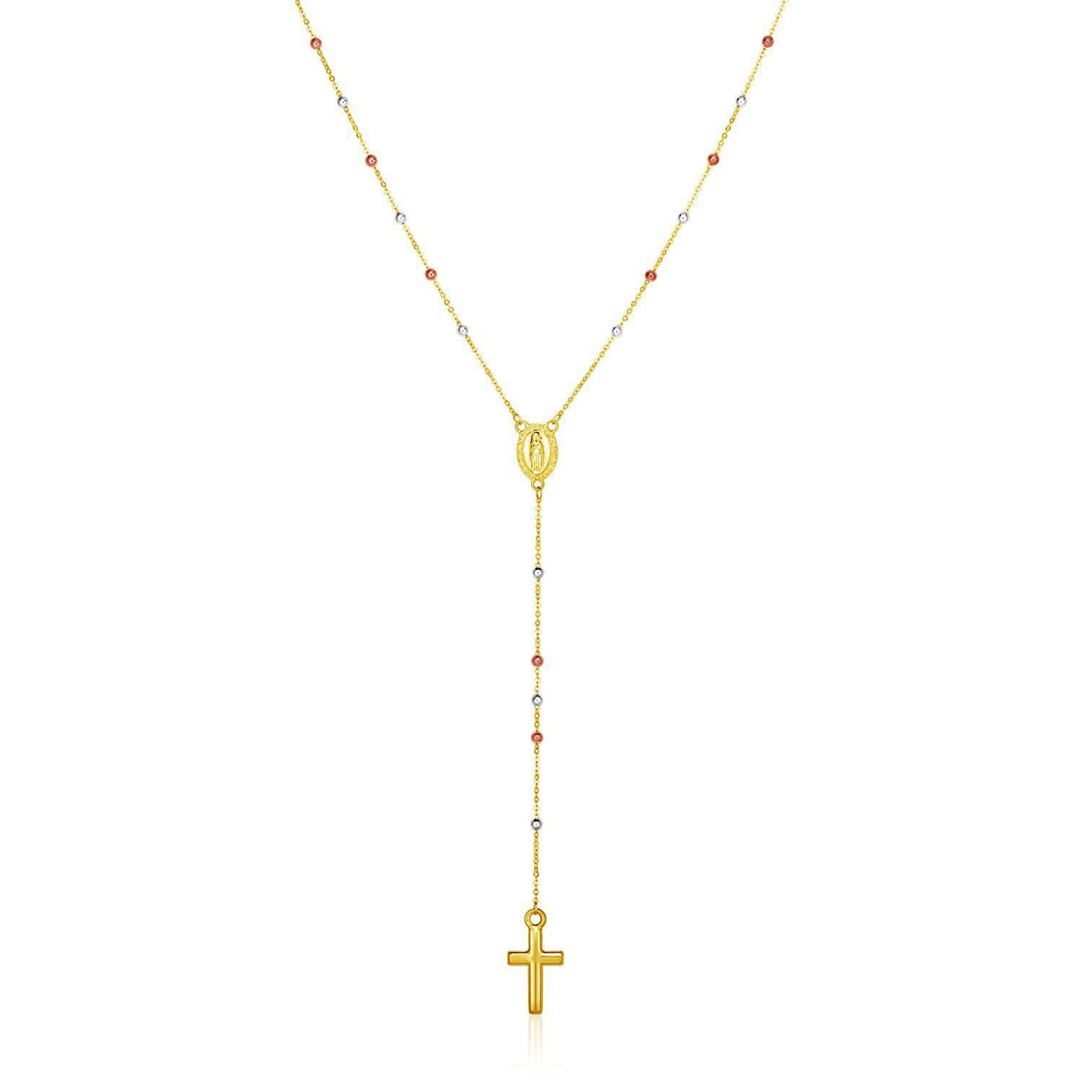 Collar Rosario Lariat de Oro Tricolor de 14k