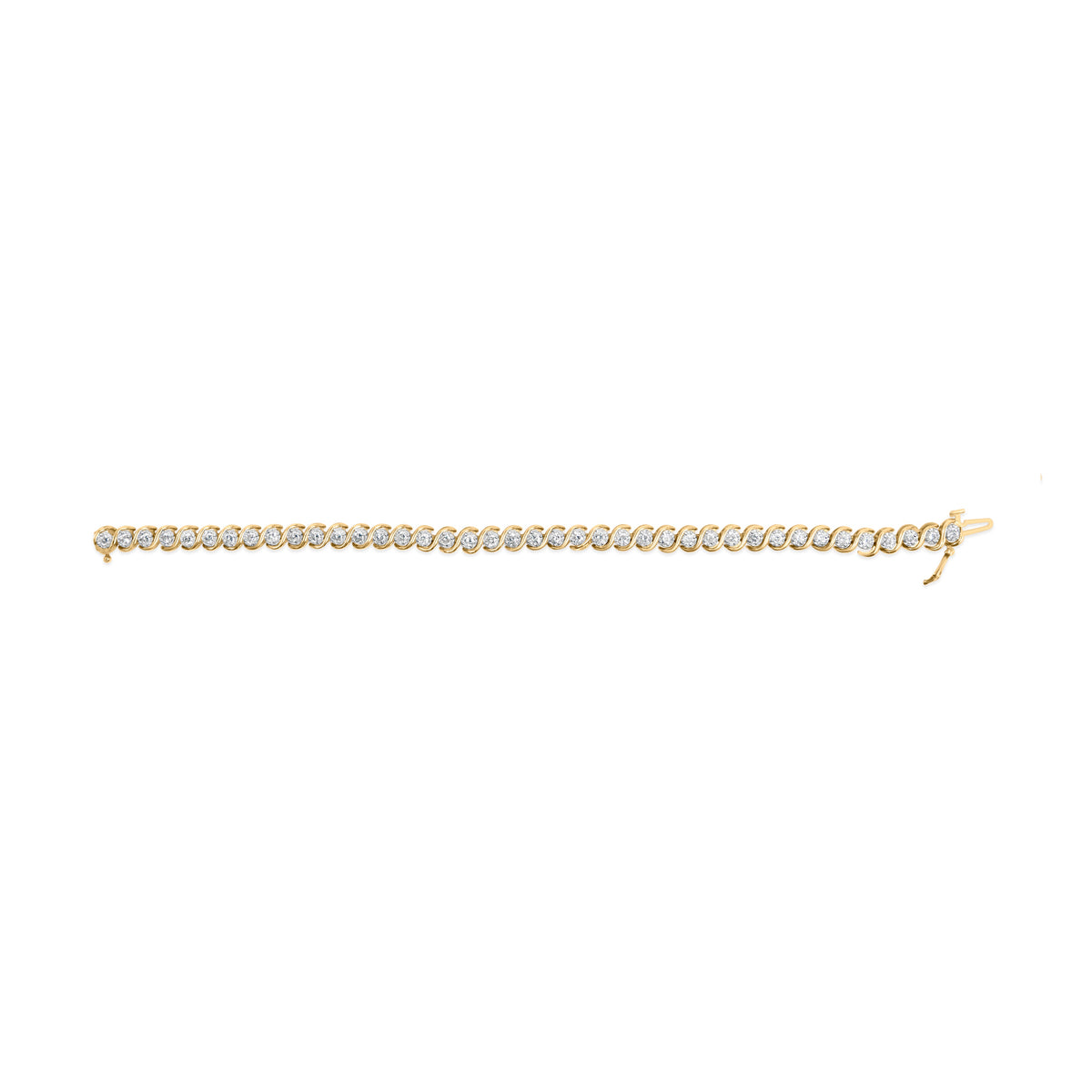 Pulsera de eslabones en espiral de oro amarillo de 10 qt con diamantes redondos de 3 qt (color I-J, claridad I1-I2), 19,05 cm