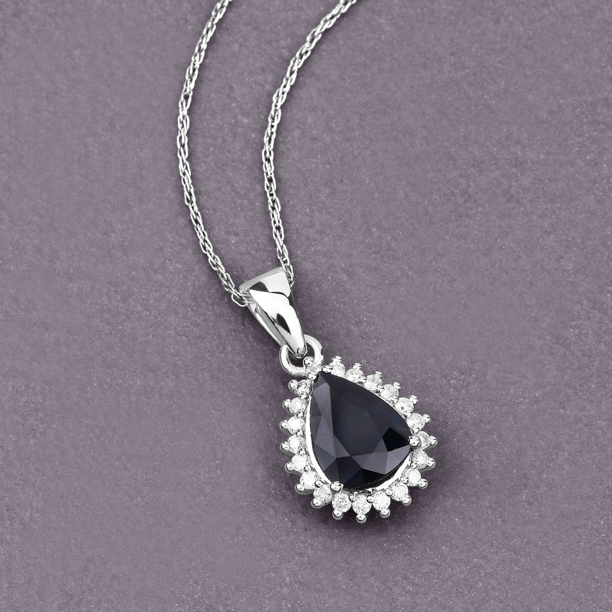 2.09 Carat Genuine Blue Sapphire and White Diamond 14K White Gold Pendant - image 3 of 14