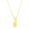 14k Yellow Gold Paperclip Chain Necklace with Rounded Rectangle Pendant