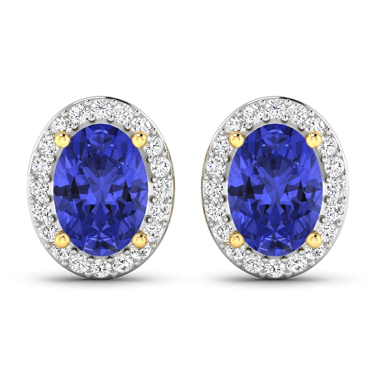 Pendientes de oro amarillo de 14 quilates con tanzanita genuina de 1,50 quilates y diamantes blancos