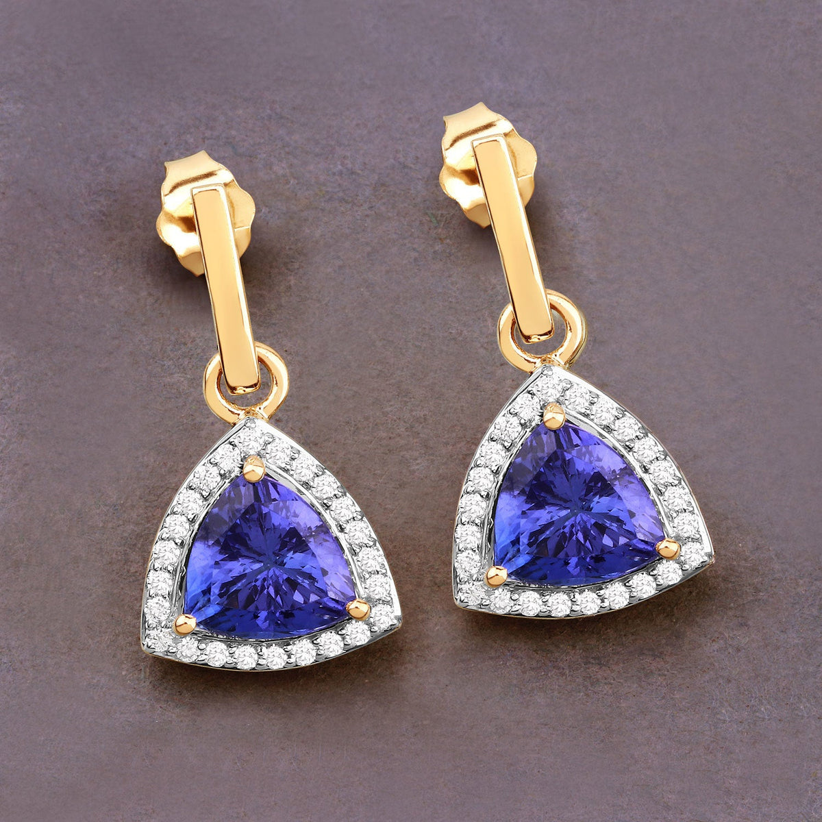 Pendientes de oro amarillo de 14 quilates con tanzanita genuina de 3,86 quilates y diamantes blancos