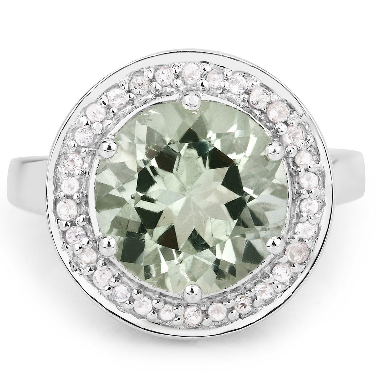 Anillo de 4.94 quilates de amatista verde genuina y topacio blanco de plata de ley .925