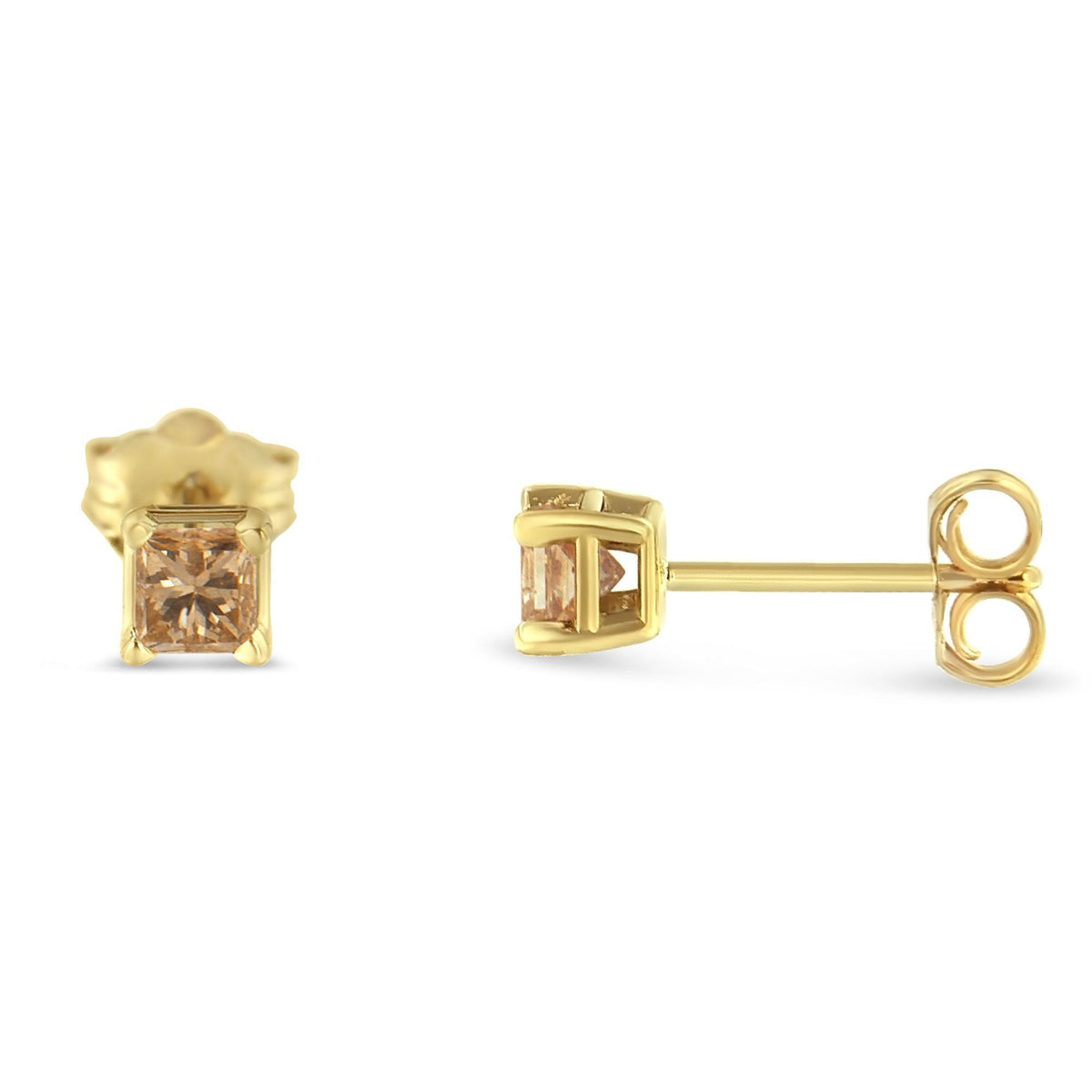 Pendientes de solitario con diamantes de corte princesa de 3/8 Cttw certificados por IGI, montura de 4 puntas, en oro amarillo de 14K (color K-L, claridad I1-I2)
