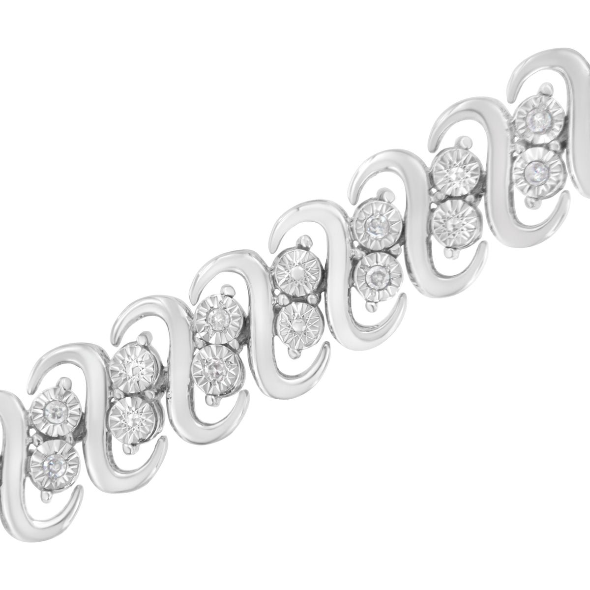 Pulsera de eslabones en S envueltos de plata de ley 925 con doble fila de diamantes de talla redonda de 0,25 quilates (color I-J, claridad I2-I3) - Talla 7,25"