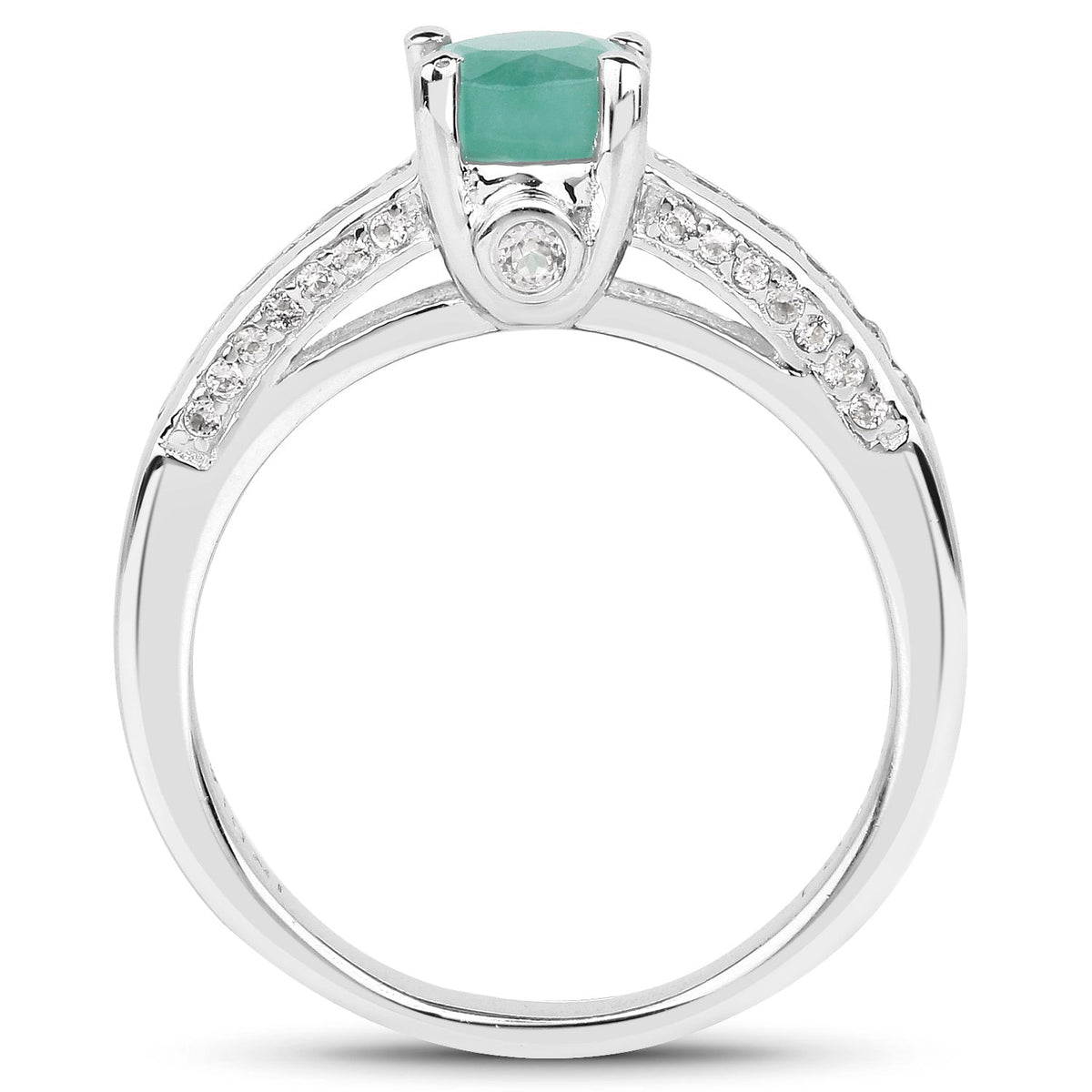 Anillo de Plata de ley .925 con Esmeralda Genuina y Topacio Blanco de 1.22 Quilates