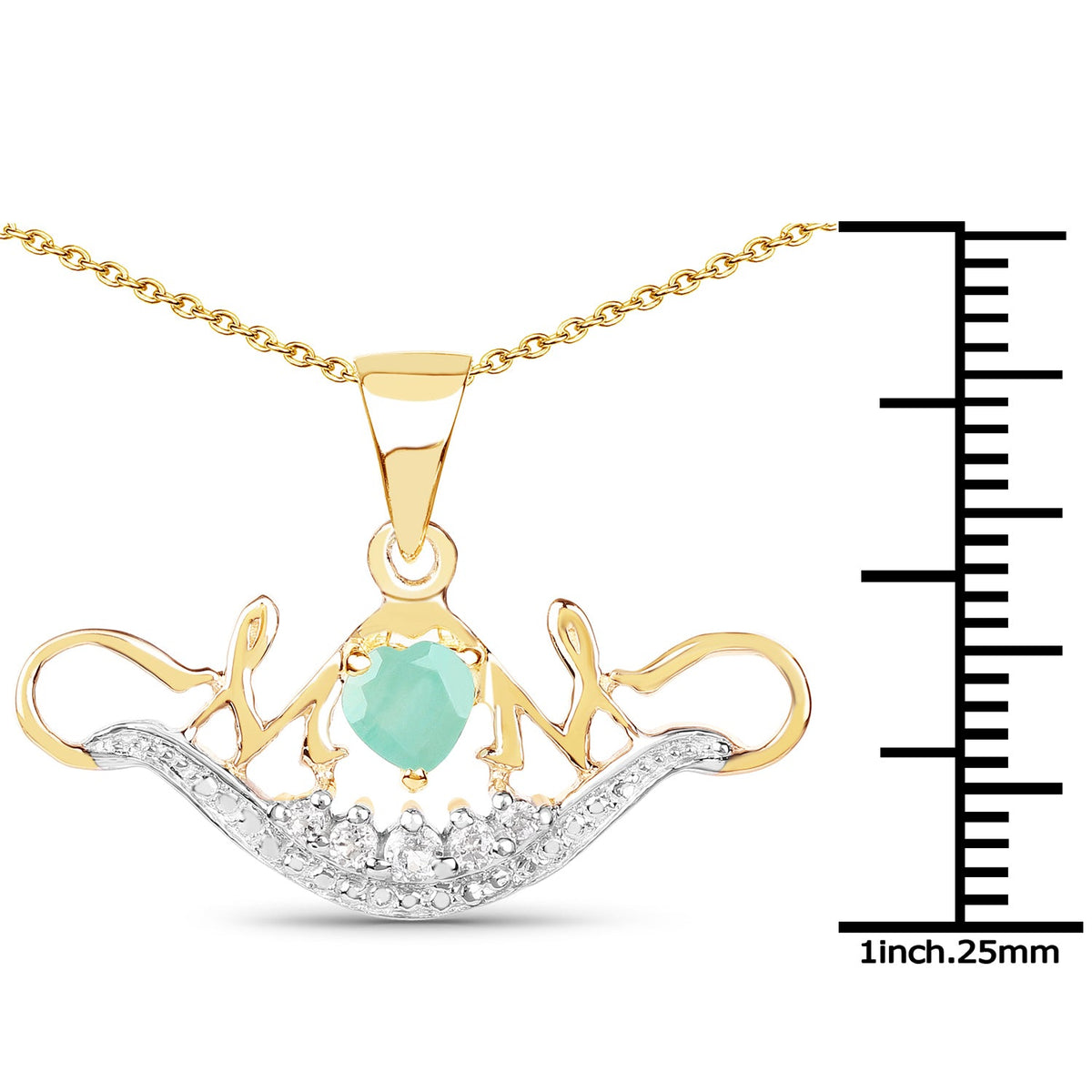 Colgante de plata de ley 925 con baño de oro amarillo de 14 quilates, esmeralda genuina de 0,62 quilates y topacio blanco