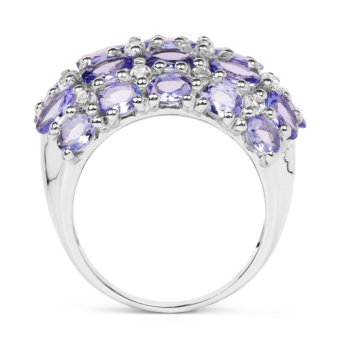 Anillo de plata de ley .925 con tanzanita genuina de 7.29 quilates y topacio blanco